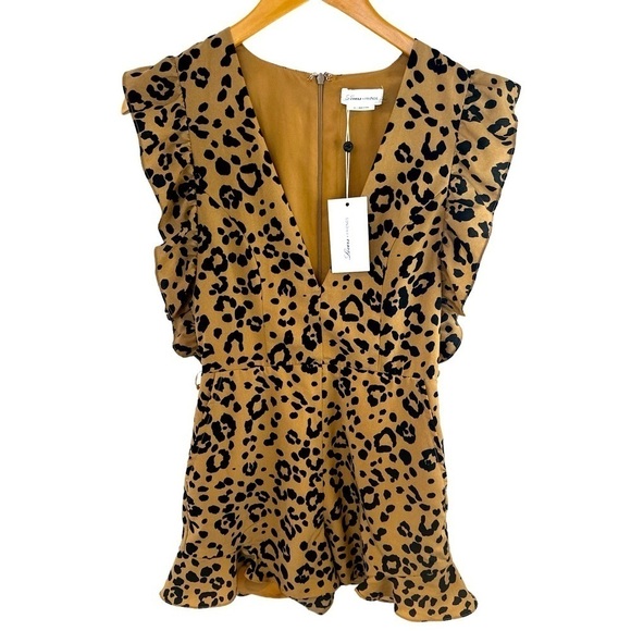 Revolve Lovers + Friends Jill Leopard Print Ruffle Romper in Tan - Picture 5 of 15